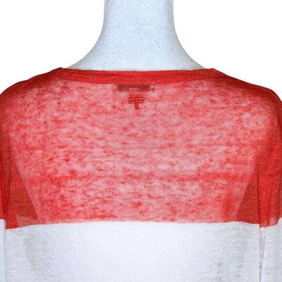 Tyler Boe Linen Blend Red White Striped Tunic Top Long Sleeve Semi Sheer Size XL - Picture 5 of 10